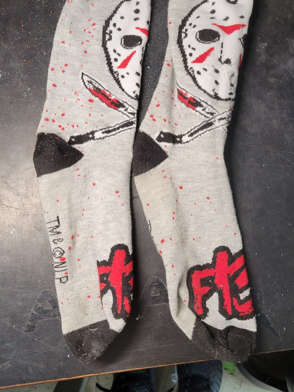 Men's Graphic Crew Socks in Light Gray with Red Accents